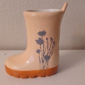 Floral Boot-Shaped Vase Pot Cream and Orange